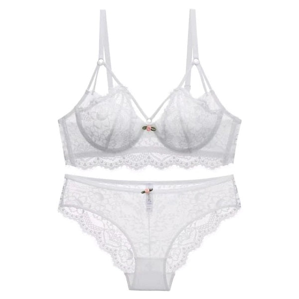 Push Up Brassiere Embroidery Lace Underwear Set Transparent Panties